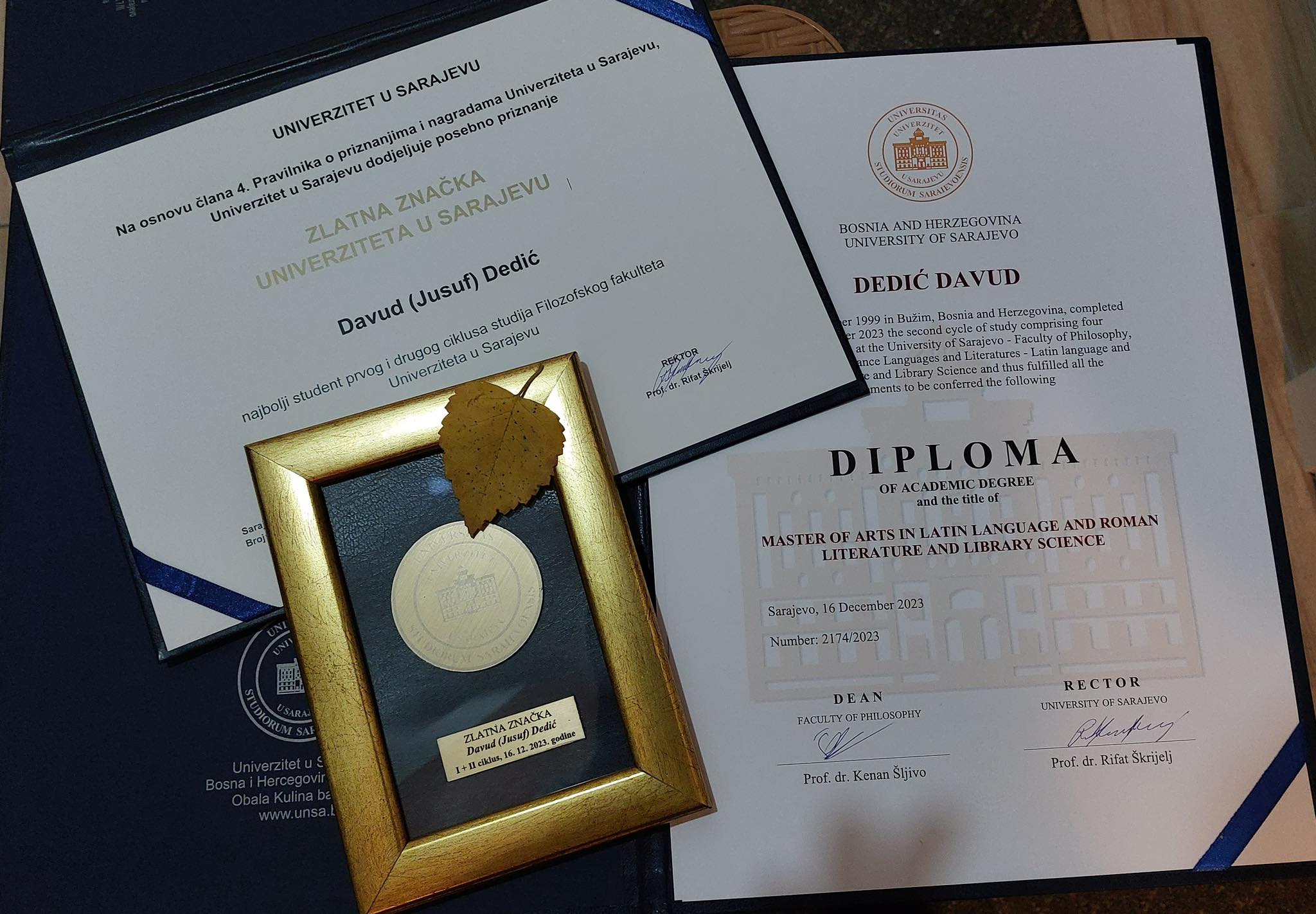 DAVUD DEDIĆ IZ BUŽIMA DOBITNIK ZLATNE ZNAČKE UNIVERZITETA U SARAJEVU