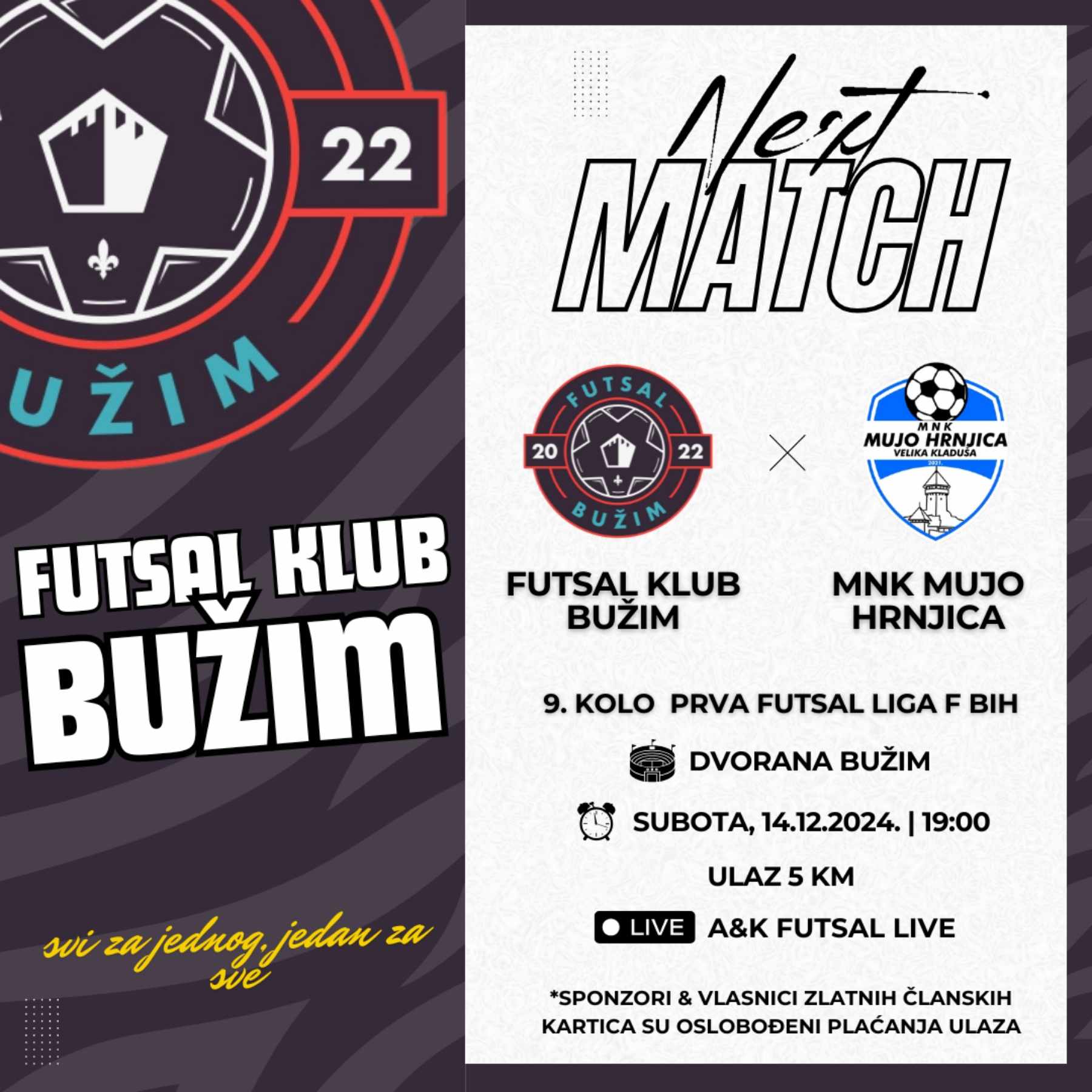 NAJAVA UTAKMICE: FK BUŽIM VS MNK MUJO HRNJICA