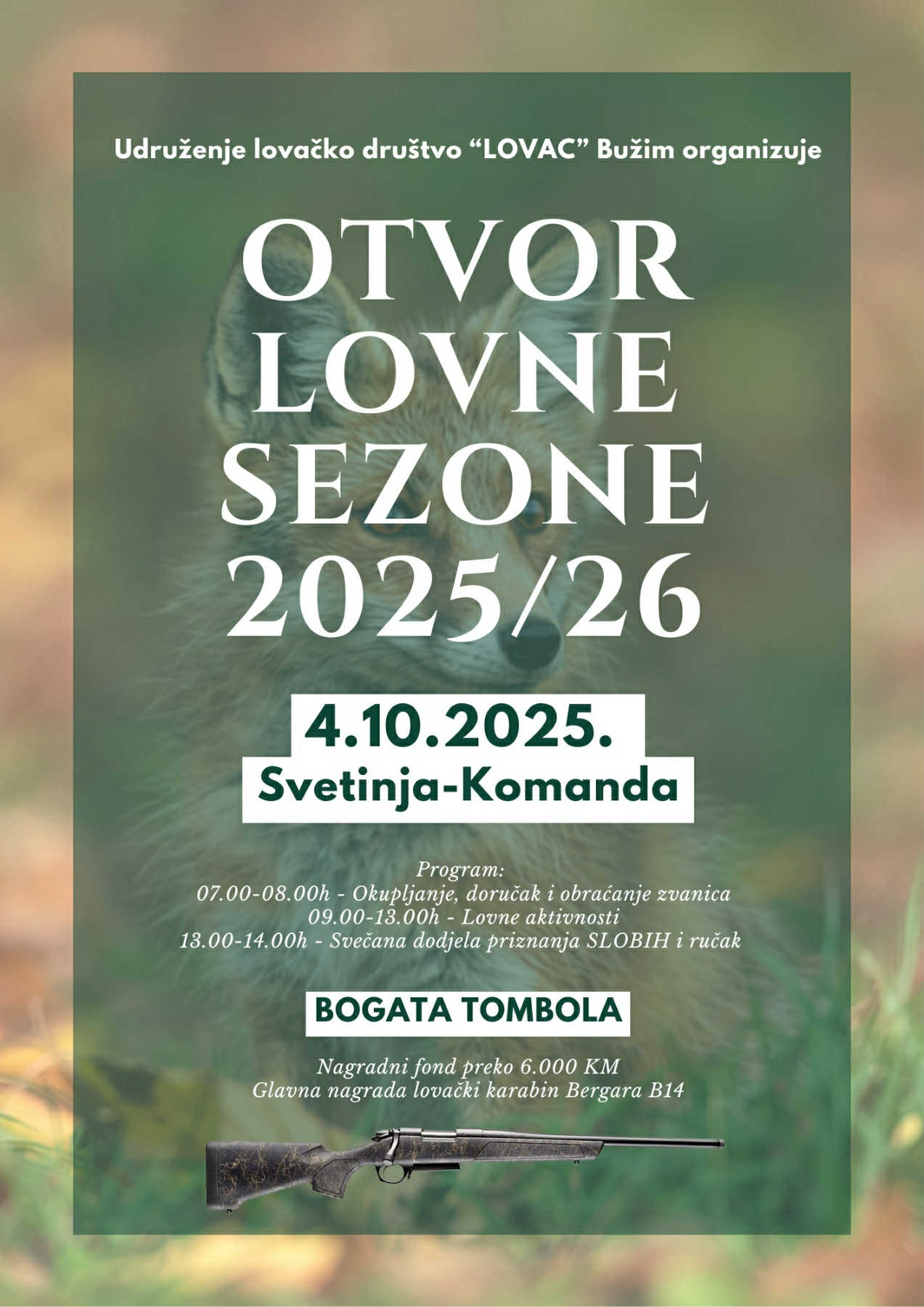 OBAVIJEST LD «LOVAC» BUŽIM O OTVORU LOVNE SEZONE 2025/26